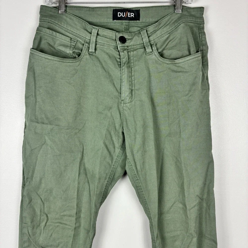 DU/ER Chino Pants Mens sz 33 X 32 Green School Casual Preppy Athleisure Cotton